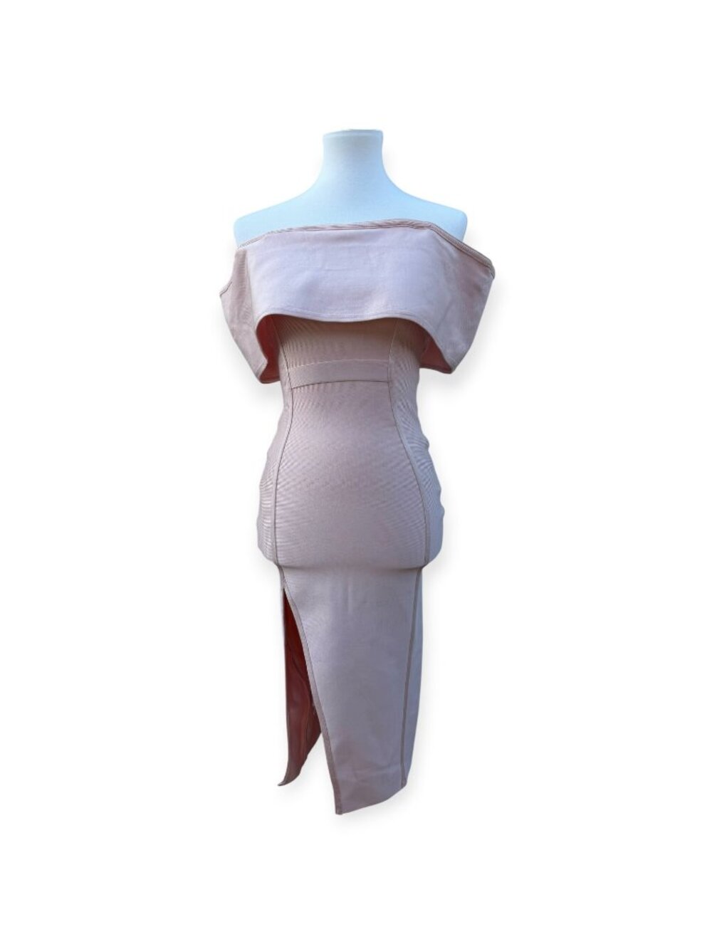 House of CB Dress Small Blush Pink Off Shoulder Bandage Midi Bodycon Slit